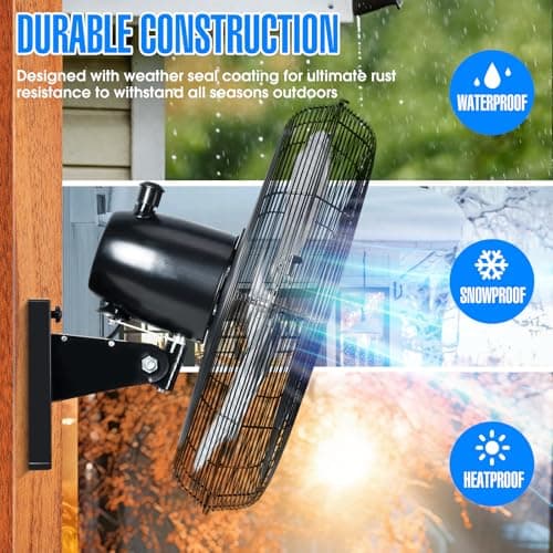 iLiving 20" Outdoor Oscillating High Velocity Wall Fan with 4750 CFM Heavy Duty Weatherproof Motor, Variable Speed Adjustment for Workshop, Garage, Patios, Commercial and industrial, 20 inch,Black