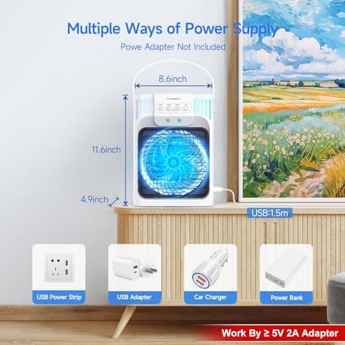 Portable Air Conditioner Cooling Fan with Remote, Quiet with 3 Speeds, 1200ml Evaporative Personal Air Cooler Fan with 3 Mist, 7 Night Light, 8H Timer, Small Air Conditioner for Bedroom Office