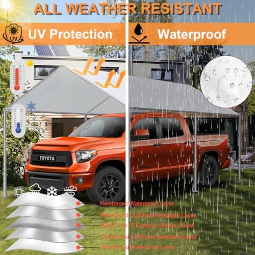 10 x 20 Ft Carport Replacement Canopy Cover Garage Top Tent Shelter with 40 Ball Bungee Cords Heavy Duty Waterproof UV & Tear Resistant, Easy Assembly, White (Only Cover, Frame Not Include)