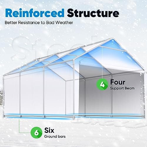 Quictent 13’x20’ Heavy Duty Carport Car Canopy Galvanized Car Boat Shelter with Removable Sidewalls, Reinforced Top Poles and Ground Bar-White
