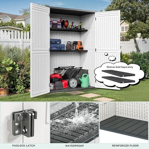 YITAHOME 59 cuft Outdoor Vertical Storage Shed, Tall Storage Shed Outdoor w/o Shelf, Outdoor Waterproof Storage Cabinet for Garage, Pool Storage, Garden Shed Outdoor Storage, Light Gray