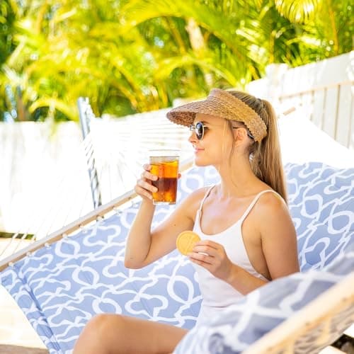 SUNCREAT Double Quilted Hammock with Hardwood Spreader Bar, Extra Large Soft Pillow, Heavy Duty 2 Person Hammock for Indoor, Outdoor, Grey Pattern