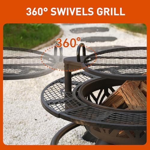 Red Mountain Valley 47" Outdoor Fire Pit with Adjustable Grill,2-in-1 Metal Outdoor Fireplaces, Large Patio Wood Burning Fire Pits for Outside, Ideal for Backyard, Patio, Party
