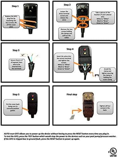 GFCI Replacement Plug Assembly 3-Prongs for Pressure Washer, Inflatable Pool Pump, Above Ground Plug-n-Play hot tub
