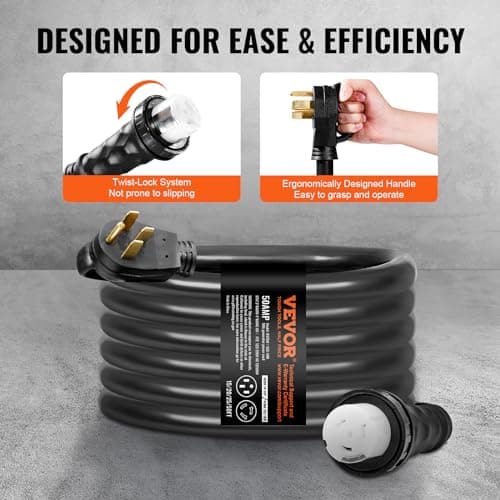 VEVOR 50 Amp Generator Cord and Power Inlet Box Kit, 25FT Generator Extension Cord NEMA 14-50P/SS2-50R STW 6/3+8/1 AWG with Twist Lock Connector, Pre-Drilled Inlet Box, ETL Listed