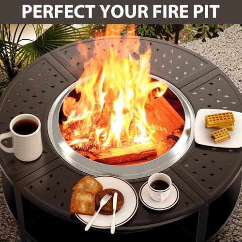 Uniflasy 48" Fire Pit Surround Tabletop for Solo Stove Yukon/Bonfire & Tiki, Powder-Coated Steel Surround Table with Firewood Storage Shelf for Safety & Extra Space, Outdoor Smokeless Fire Pit Table