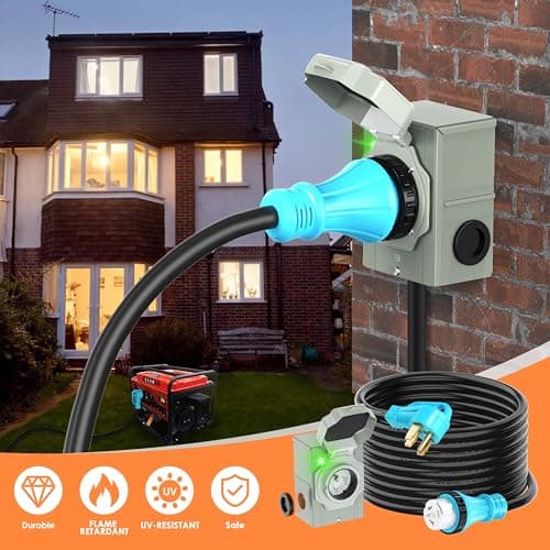 50 Amp 25FT Generator Cord and Power Inlet Box Combo Kit, UL Listed, NEMA 14-50P Male to SS2-50R STW 6/3+8/1 AWG 125/250V Twist Locking with Inlet Box for Generator to House