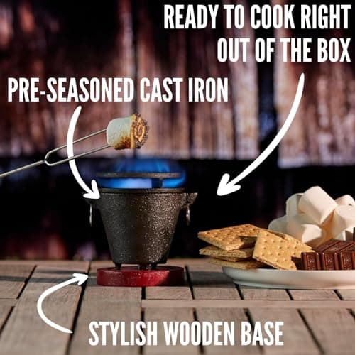 Mini Tabletop Fire Pit and Cast Iron Hibachi Grill Pan, Camping Tabletop Fire Pit Indoor & Outdoor Grill for Smores, BBQ, Smores Maker, Smokeless Firepit, Portable Mini Japanese Grill by Chef Master