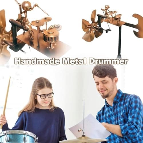 Handmade Metal Drummer Windmill, Drummer Windmill Garden Decoration, Percussionist Music Figurines,Fun Wind-Powered Sculpture Home Decor