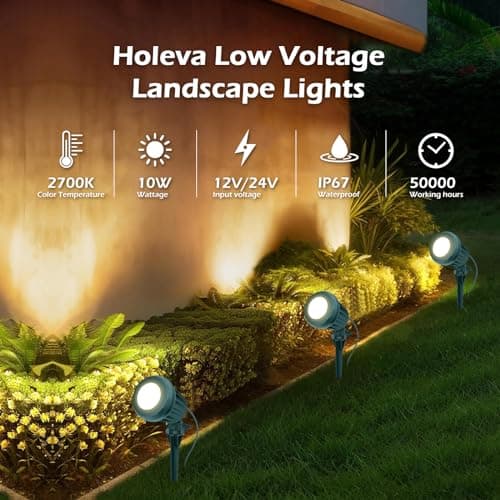 Low Voltage Landscape Lighting: 10W 1000LM LED Landscape Lights Outdoor 2700K Warm White Spotlights with IP67 Waterproof for Yard Garden | 6 Pack of 12V/24V Low Voltage Lights with Connectors