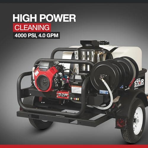 NorthStar Trailer-Mounted Portable Hot Water Commercial Pressure Power Washer - 4000 PSI, 4.0 GPM, Direct Drive, Honda Engine, 200-Gal. Water Tank