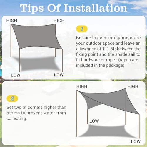 HappyTrends Sun Shade Sail,Heavy Duty UV Protection Beach Shade Canopy Wind sail,Tear and Rust Resistant Patio sail Shade for Yard Deck Lawn Garden Rectangle Sunshade(12'x 12',Grey)
