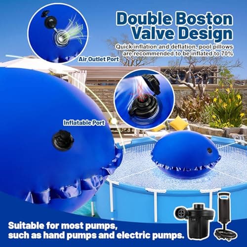 Pool Pillows for Above Ground Pools 4x4 FT Pool Pillow for Winterizing with Boston Valve 0.4mm PVC Air Pillow for Above Ground Pool Winter Swimming Pool Closing Kits with 50ft Rope (2 PCS)