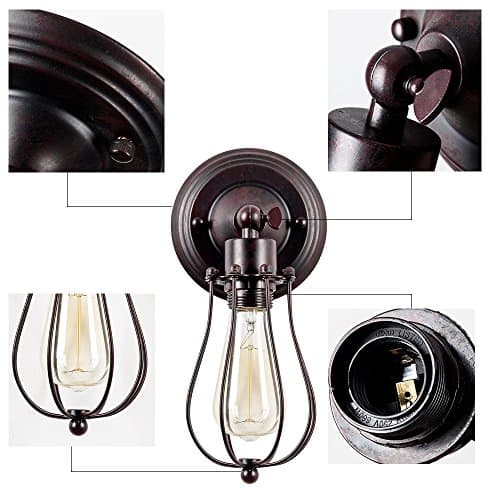 Industrial Wall Sconce Vintage Lighting Adjustable Lamp Rustic Wire Metal Cage Wall Light Shade Edison Style Antique Fixture Porch Mirror (No Bulb) (Bronze Color) (Rust)