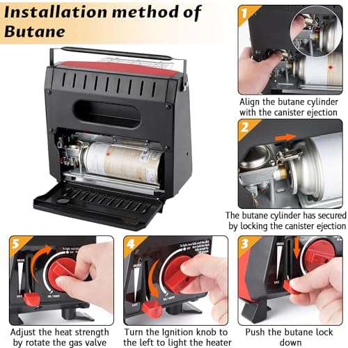 Dual Fuel Portable Outdoor Heater with self ignition, Fuel by Butane/Propane, 9000BTU, Tip-over|Low-Oxygen Safety Shutoff, Portable Camping Heater for Tents, Patio,Camping,Hiking,RV,Hunting
