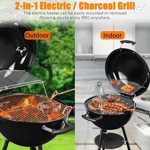 CUKOR 2 in 1 Electric Barbecue Grill，Electric & Charcoal Grill BBQ Grill Indoor Outdoor, Non-stick Porcelain-Enameled Lid and Wheels