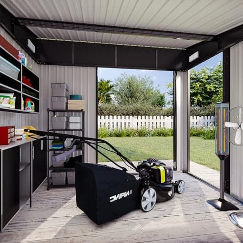 194 cu.ft Shed 7.3x5.3 Ft Premium Galvanized Steel Storage Sheds with Triple Doors Weatherproof Outdoor Utility Sheds, Dual Lock Lean to Shed for Mower, Bike, Generator, Garden Tools (Black)
