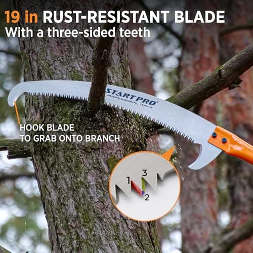 StartPro 18ft Tree Pruning Saw, Telescopic Manual Lightweight Extendable Pole Saw with Sharp Carbon-Enriched Blade for Efficient Tree Maintenance and High-Reach Branch Cutting.