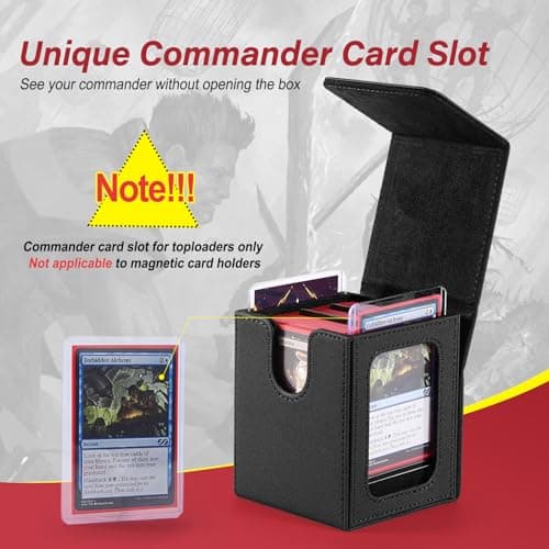 MTG Deck Box, Double Display Window MTG, Commander Deck Box Fits 120+ Single Sleeved Cards, PU Leather Magnetic Closure Card Box with 2 Dividers&2 Toploaders for TCG, CCG, Black