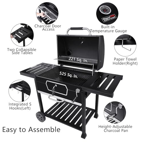 Royal Gourmet CD2030AN 30-Inch Charcoal Grill, Deluxe BBQ Smoker Picnic Camping Patio Backyard Cooking, Black, Large