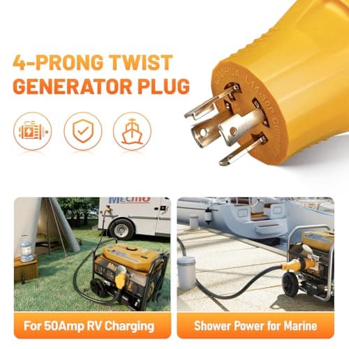 MECMO NEMA L14-30P to SS2-50R RV Marine Power Generator Adapter, 30A 4 Prong Twist Lock Generator L14-30P Male to 50A Marine Shore Power SS2-50R Female with Locking Ring, 125V/250V