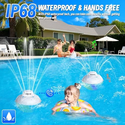 KingSom 3 in 1 Bluetooth Pool Speaker with Pool Fountain Light, 10000mAh Floating Pool Speaker, IP68 Waterproof Hot Tub Speakers, Loud Sound, BT5.4,24H Playtime Rechargeable pool Water Fountain, White