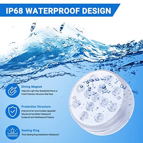 LOFTEK Submersible LED Lights with Remote, 13 LED Pool Lights for Inground Above Ground Pool with Magnets &Suction Cups,16 Color Changing Underwater Light for Ponds Battery Operated, 1 Pack