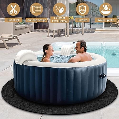80 Inch Dia Round Hot Tub Mat, Large Washable Above Ground Protector Pad Water Absorb with Slip-Proof Backing, Portable Spa Pool Accessories for Outdoor Indoor Hot Tubs Protect from Wear (80“ Round)