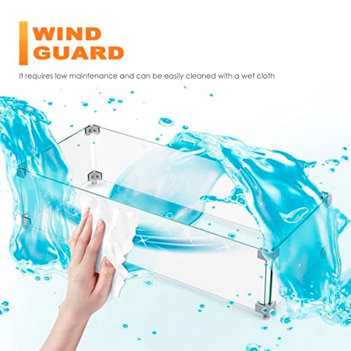 Nuu Garden 27.6'' x 11.7'' x 6.5" Rectangular Fire Pit Wind Guard, Transparent Tempered Glass, Polished Aluminum Brackets, 3M Anti-Slip Pads, Fit for Best Choice 52-inch Fire Table WG01