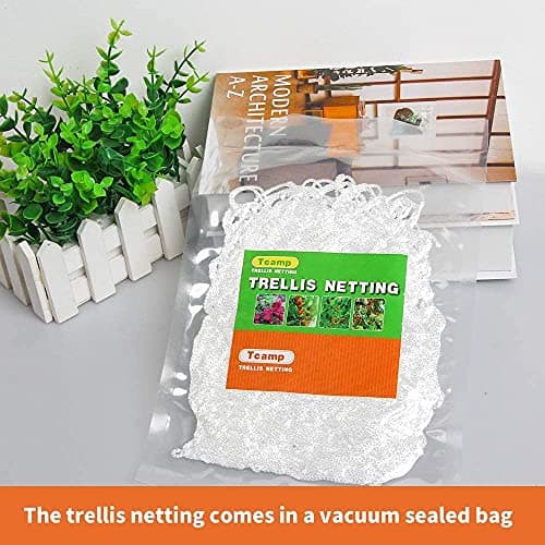 Tcamp Heavy-Duty Polyester Garden Trellis Netting Plant Climbing Net for Growing Vines Plants Vegetables Fruits Flowers, White Grow Tent (4.9Ft x15Ft, 3.5" Opening Mesh, 1 Pack Plant Net)