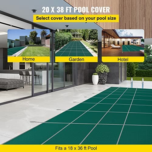 VEVOR Inground Pool Safety Cover 18' x 36' Rectangle with 4x8ft Center End Step, Safety Pool Covers Green Mesh, 15-Year Warranty, Triple Stitched, MAX Strength Winter Safety Cover for Children & Pets