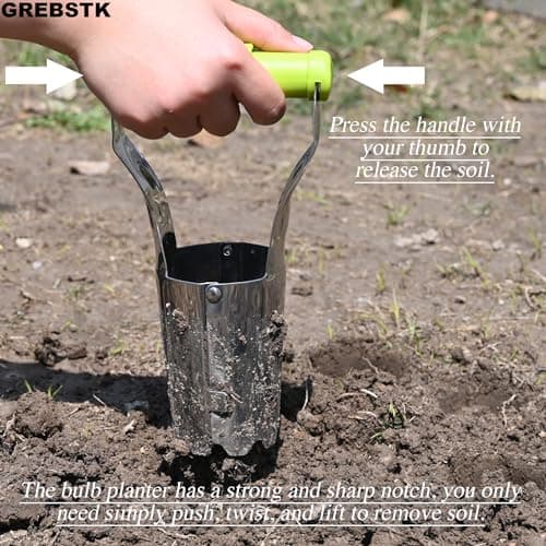 GREBSTK Sturdy Stainless Steel Gardening Bulb Transplanter Tool with Depth Mark and Soil Release Handle for Planting Bulbs