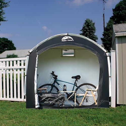 Happy Travel Bike Storage Shed Tent,Outdoor Portable Bicycle Storage Sheds with 210D Oxford Fabric PU4000 Waterproof for 2/3/4/6/8 Bikes,Bike Covers Shelter for Motorcycle,Garden Tools,Toys,Lawn Mower