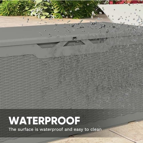 Patiowell 100 Gallon Resin Deck Box, Waterproof Large Outdoor Storage Box for Patio Furniture and Garden Tools, Grey