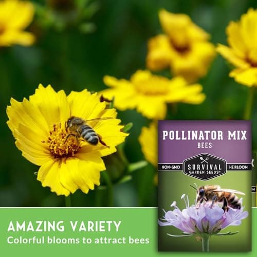 1 Pack Bee Pollinator Mix Seed for Planting - Packet with Instructions to Grow Annual & Perennial Flowers to Feed Bees in Your Home Garden - Non-GMO Heirloom Varieties - Survival Garden Seeds