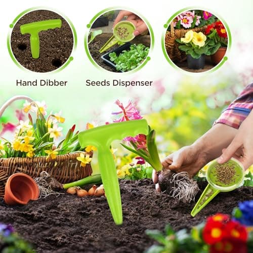 Planter Planting Dibber and Hand Dibbler Gardening Tool with Measurement for Sowing Seeds Bulbs Flower Vegetable Digging Garden Enthusiasts(Light Green)