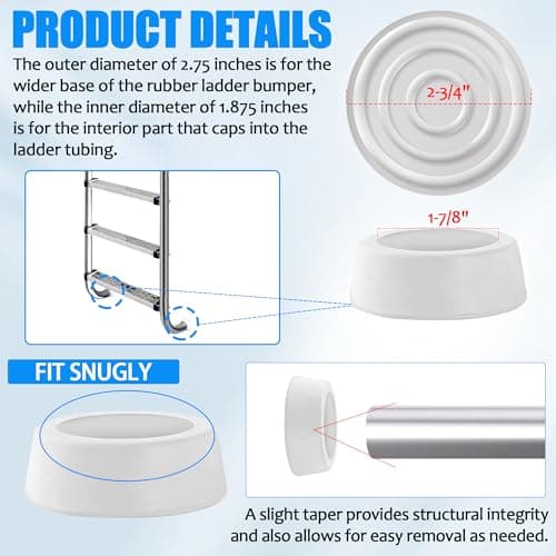 TonGass Outside Pool Ladder Bumpers for Inground Pools - 2-Pack White Rubber End Caps Fit 1.9" Standard Swimming Tubing - Bumper Caps for Step Ends