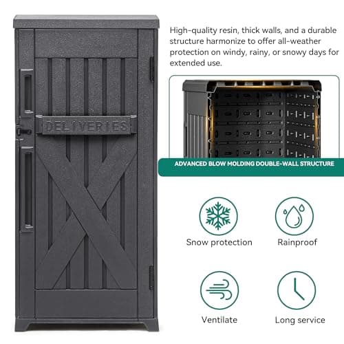 YITAHOME 60 Gallon Large Package Delivery and Storage Box, Double-Wall Resin Outdoor Package Delivery and Waterproof Deck Box for Porch, Curbside, 8.5 Cubic feet, Gray