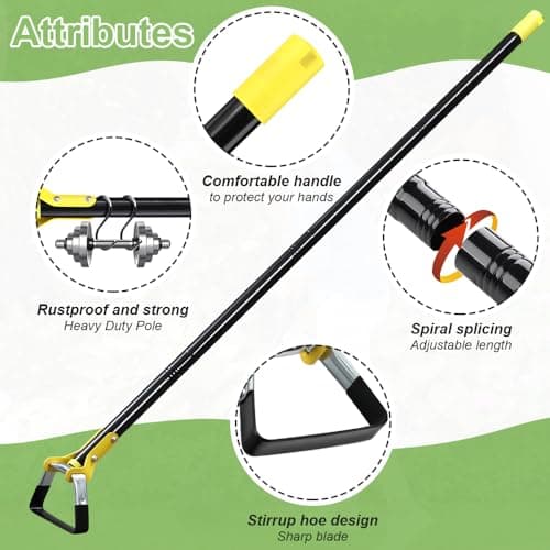 Adjustable Garden Hoe - Heavy-Duty Long Handle Loop Stirrup Hoe for Weeding, Black, 30-61 Inche (30-70 Inch)