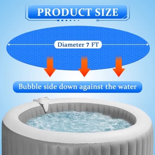 Solar Hot Tub Spa Bubble Cover Blanket for 6 7 Ft Round Inflatable Hot Tub Spa Pool Thermal Insulation Floating Bubble Wrap Covers Blankets(7 Ft)
