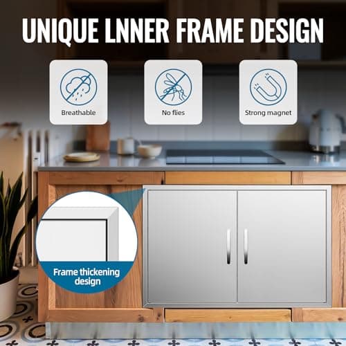 Outdoor Kitchen Door 36" W x 21" H 304 Brushed Durable Stainless Steel BBQ Access Doors with Detachable Handles for BBQ Island, Grill Station, and Outdoor Cabinets