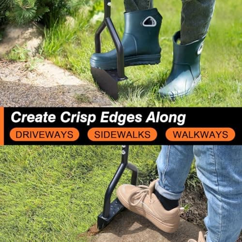 Colwelt Manual Edger Lawn Tool 40-inch, Half Moon Edger Chopper Lawn Tool with V-Shape Serrated Blade, Solid Steel Lawn Edger Tool with Soft T-Grip, Garden Edger for Sidewalk, Grass, Yard, Landscape