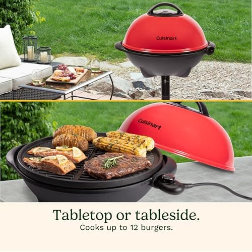 Cuisinart Indoor/Outdoor Electric Grill, 2-in-1 Portable BBQ with Non-Stick Cooking Surface, Electric Grill Outdoor with Adjustable Heat, Stand/Tabletop Options for Cookouts, Barbecues, Small Spaces