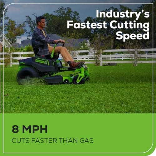 Greenworks 60V 42” Cordless Electric CrossoverZ Zero Turn Riding Mower, (4) 8.0Ah Batteries and (2) Dual Port Turbo Chargers