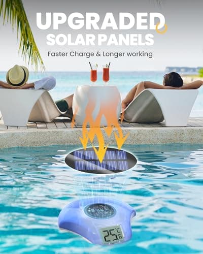 Solar Digital Pool & Spa Thermometer, Weather Resistant Floating Thermometer, IPX-8 Water Proof, 10s Measuring Cycle, Solar Powered with Over 180 Days Battery Life