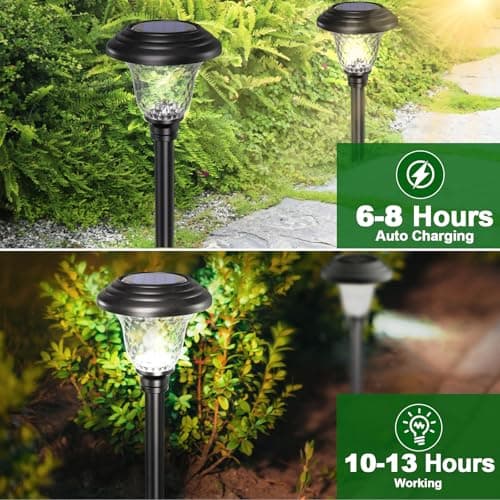 Beau Jardin 8 Pack Solar Pathway Lights Outdoor Solar Powered Lights Waterproof Glass High Lumen for Garden Landscape Path Yard Walkway Patio Driveway Outside Colored Color Changing White Black