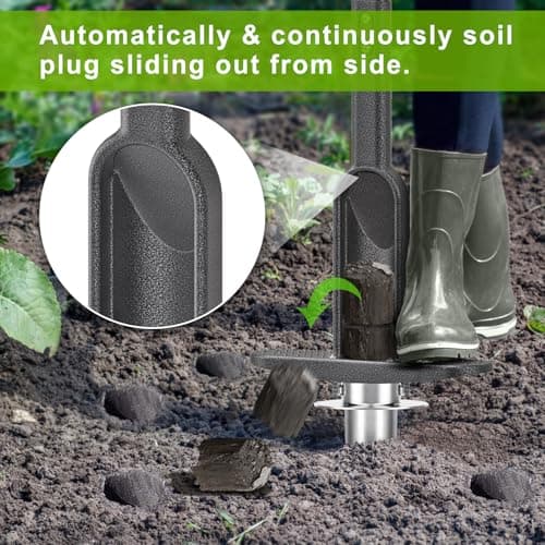 Dolibest Bulb Planter Tool w/Soft Grip, Grass Plugger Tool w/Stainless Steel Sharp Serrations, Depth Adjust Pre-Assembled Sod Plugger w/Centre Auto Dump Design for Lawn Planting Bulbs and Grass Repair