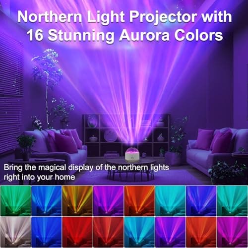 Northern Light Projector, Battery Operated Aurora Night Light Projector, 16 Colors Galaxy Lamp Ocean Wave Ceiling Projector Mood Ambient Lighting for Bedroom Party Kids Room Toddler Girl Gift