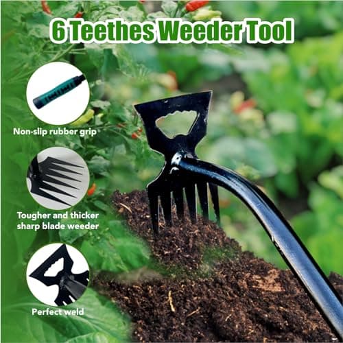 2PCS Weed Puller Tool, 16in Gardening Hand Weeder Tool, 2024 Upgrade Weeding Artifact Uprooting Weeding Tool, 6Teethes Dual Purpose Manual Weed Remover Tool Weed Pulling Tool for Garden