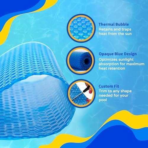 Blue Wave 16-ft x 32-ft Rectangular Pool Solar Blanket - 12-mil Solar Pool Cover with Thermal Bubbles to Retain Heat and Reduce Evaporation – Fade Resistant Pool Solar Cover for Inground Pool - Blue
